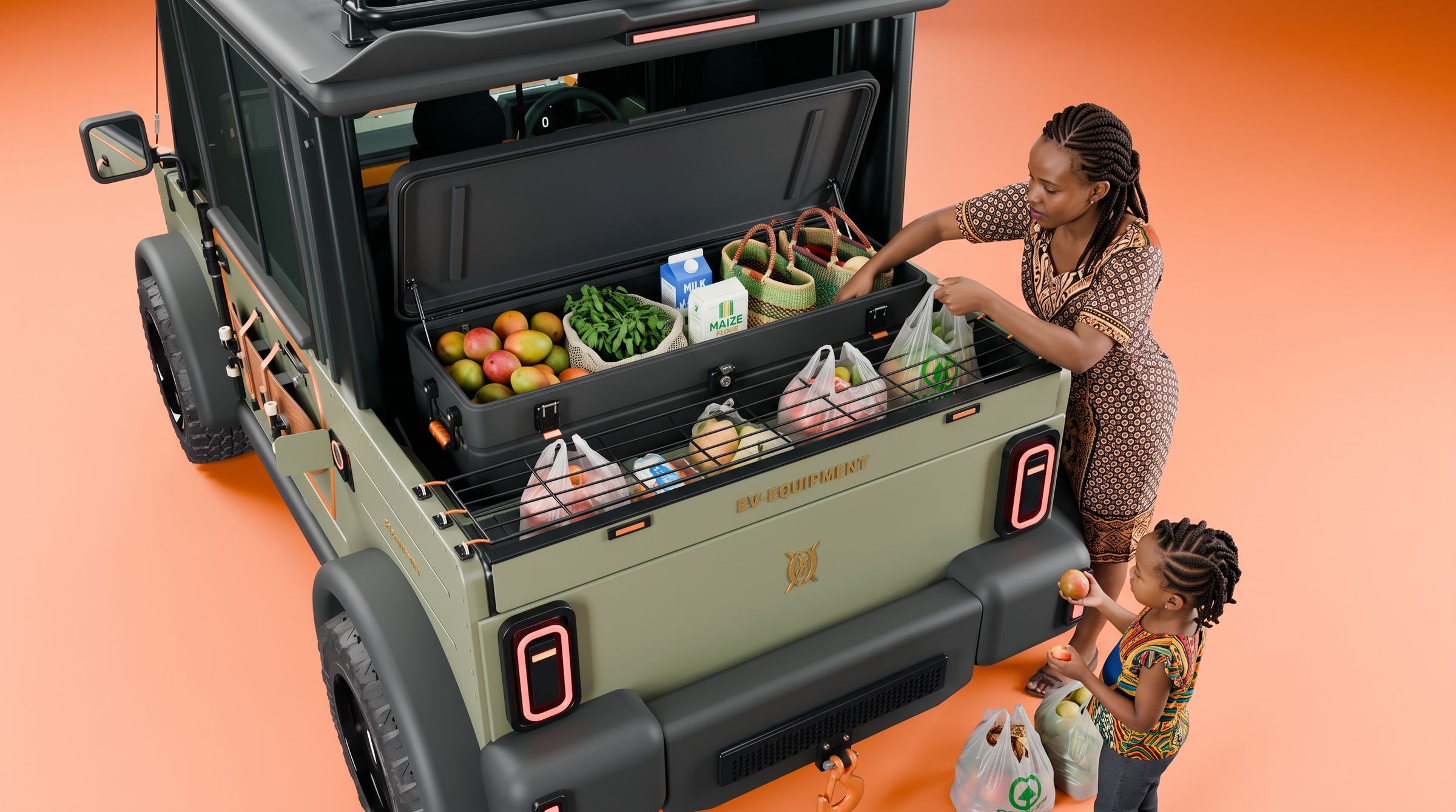 Groceries loaded into the trunk bed