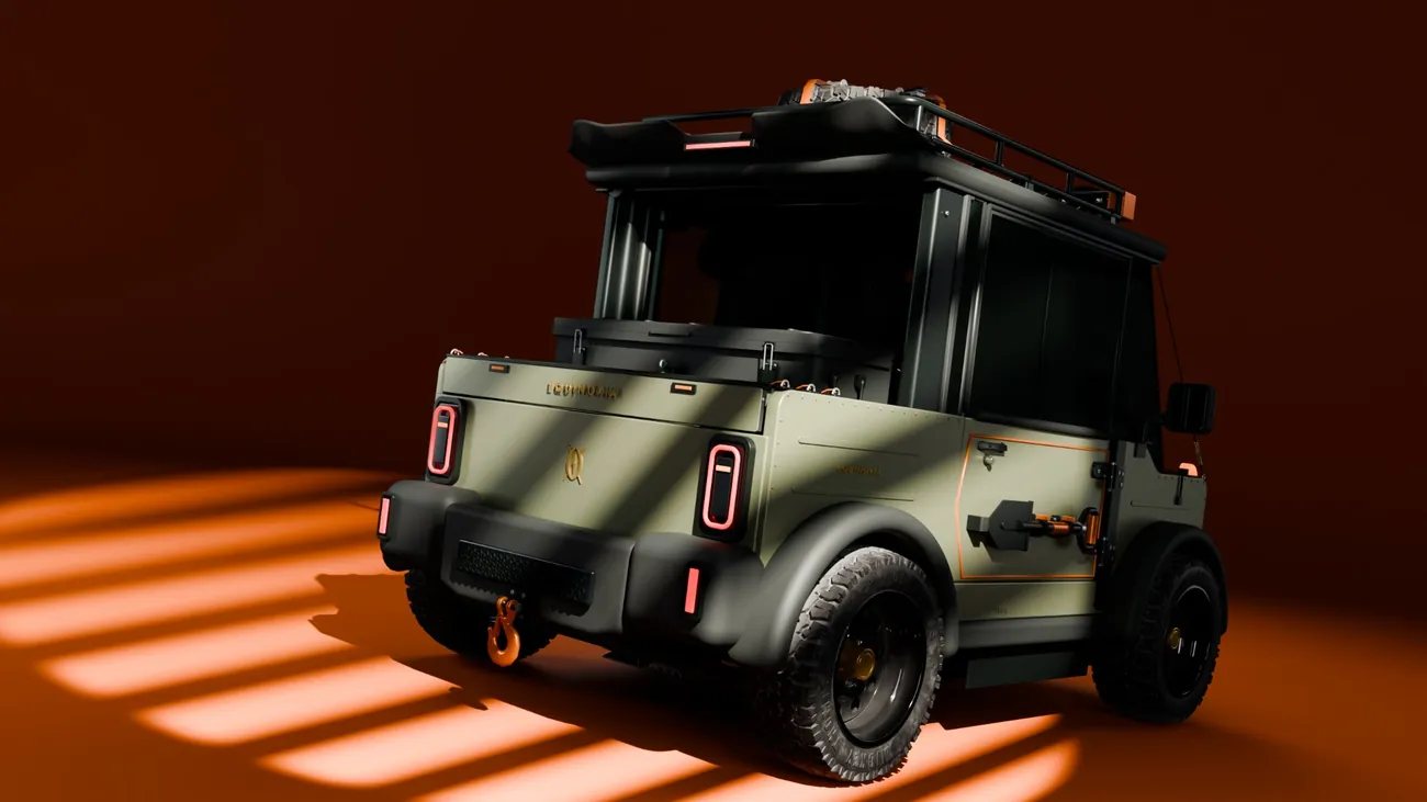 The Equinoxia's tail lamps and rear quarter in raking striped light
